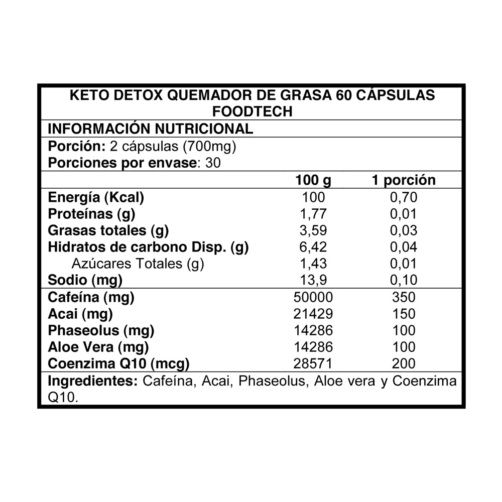 Keto Detox Quemador de Grasa 60 Caps - Foodtech