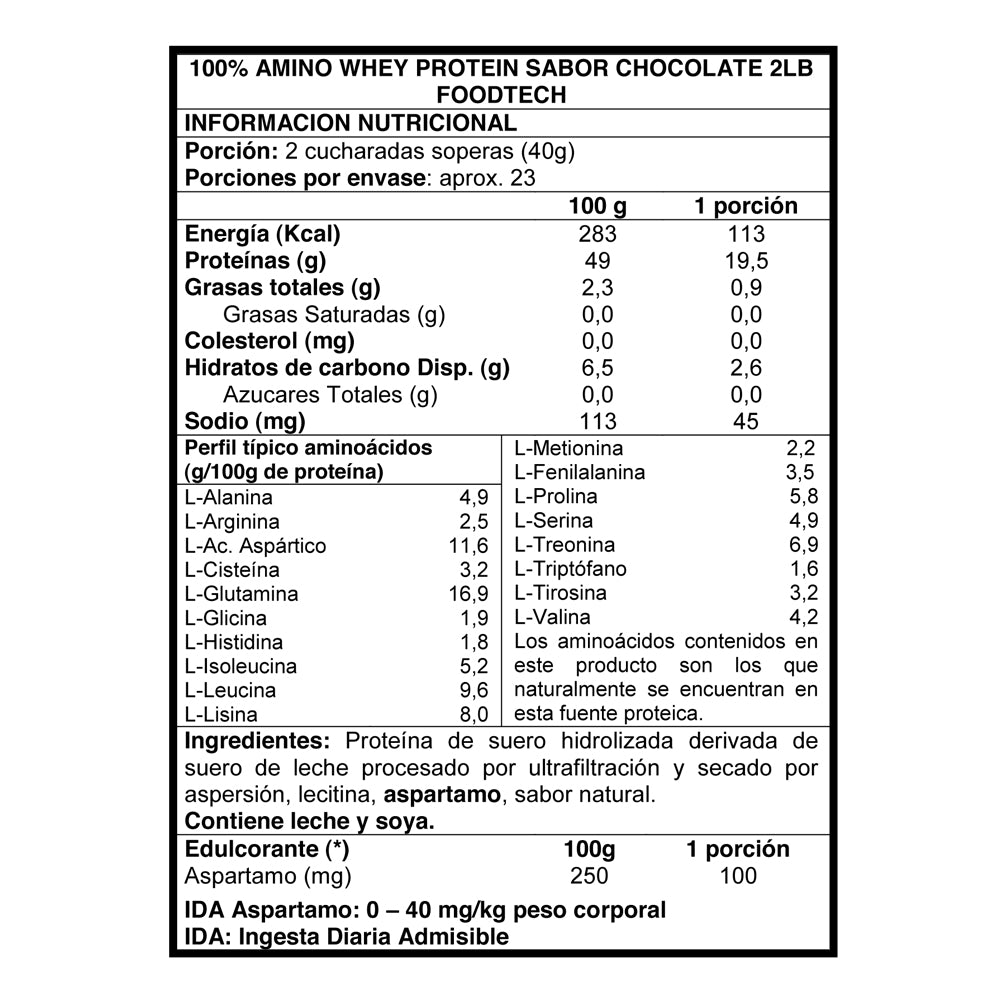 100% Amino Whey Protein 2lbs Chococlate - Foodtech