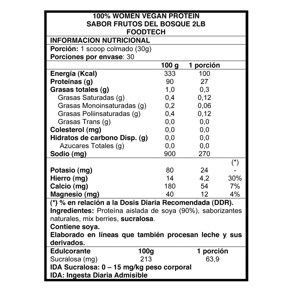 100 % Women Vegan Protein 2lbs Frutos del bosque - Foodtech