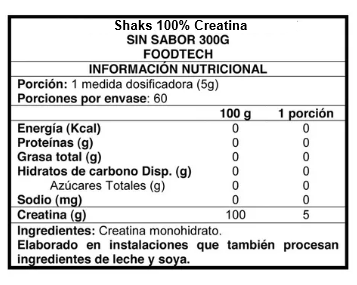 Shaks 100% Creatina 300gr - Foodtech
