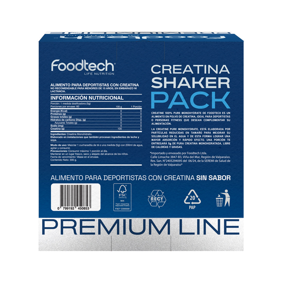 Pack Creatina 300gr + Shaker Blue White - Foodtech