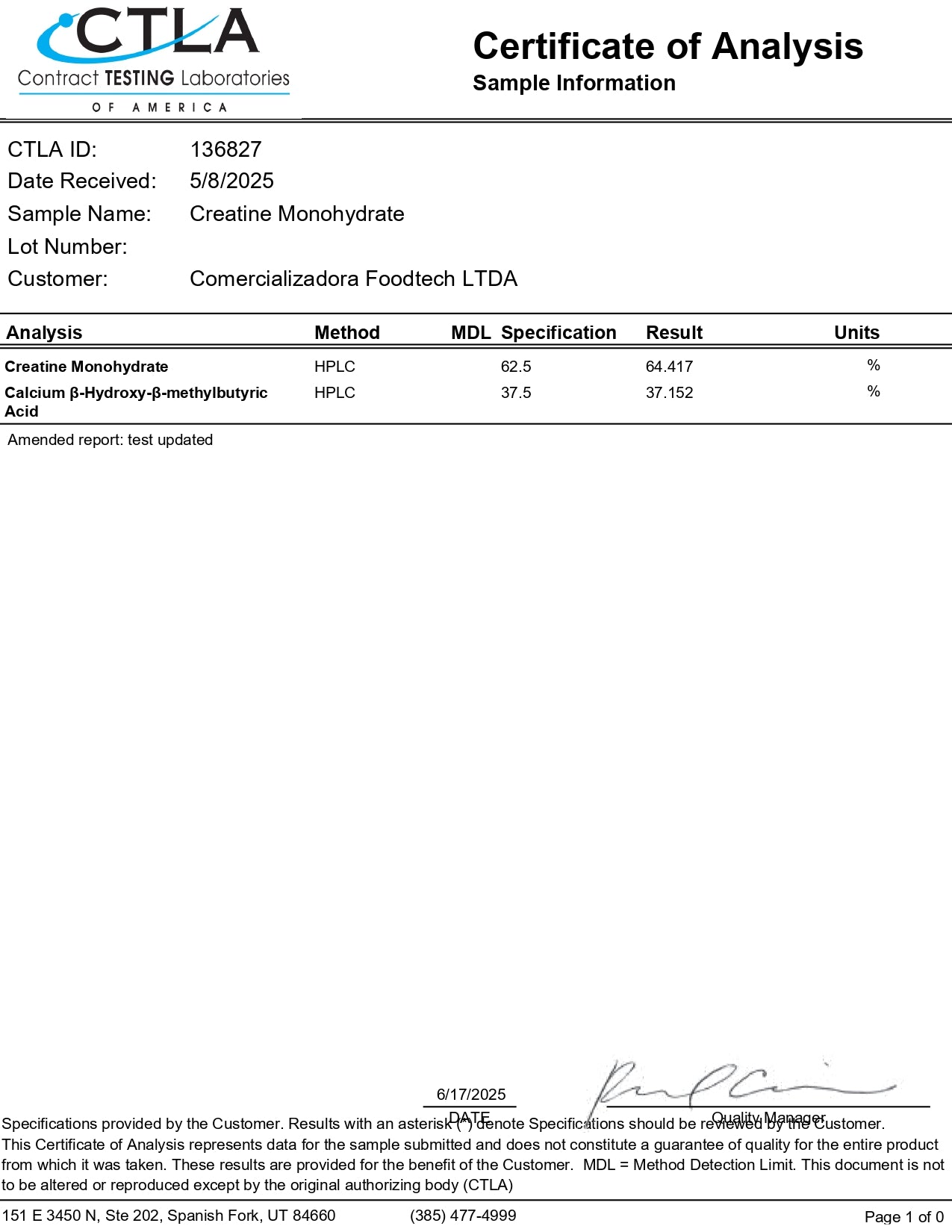Creatine + Hmb 3000mg 300gr - Foodtech