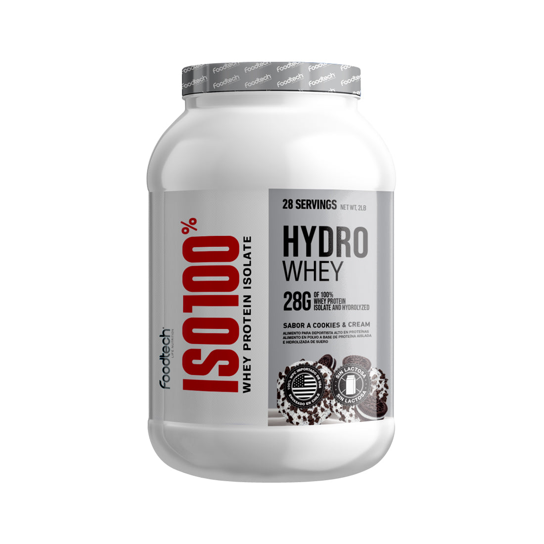 ISO100% Hydro Whey 2 lb Cookies and Cream Foodtech envase