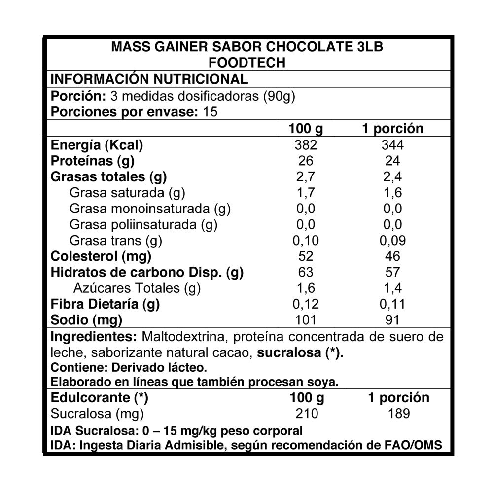 Gainer Mass 3lbs Chocolate - Foodtech