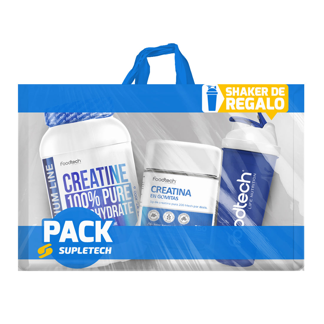 Pack creatina 1kg + 150 gomitas + Shaker - Foodtech