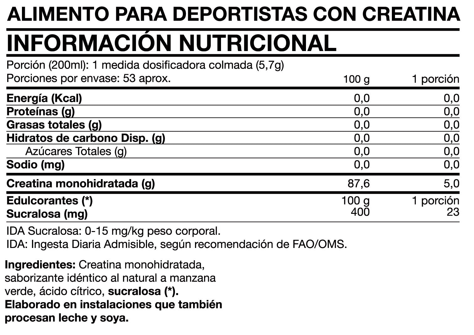 Tasty Creatine Monohydrate 300gr Green Apple - Foodtech