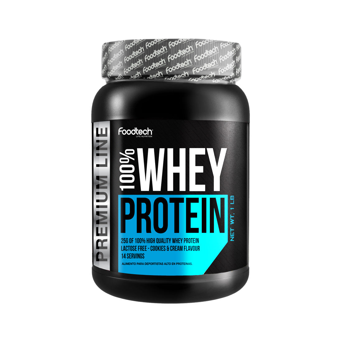 100% Whey Protein Premium Line 1 lb Cookies Foodtech envase