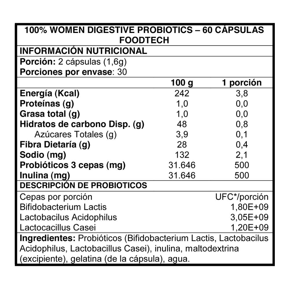 100% Women Digestive Probiotics 60 caps - Foodtech