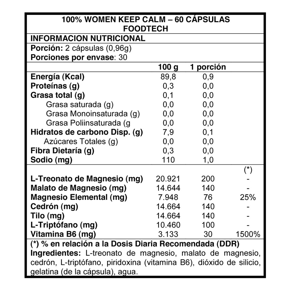 100% Women Keep Calm 60 Caps - Foodtech